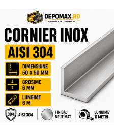 Cornier inox AISI 304, 50 x 50 x 6 mm, 6 metri